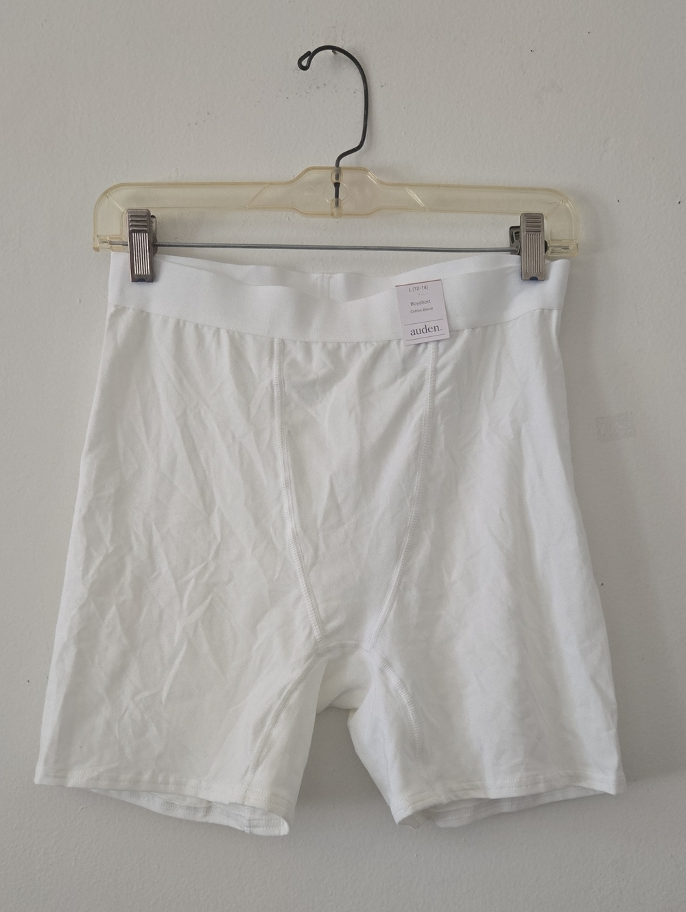 NWT Auden White Cotton Blend Boxer Style Boyshort Lounge Panties Large L 12-14